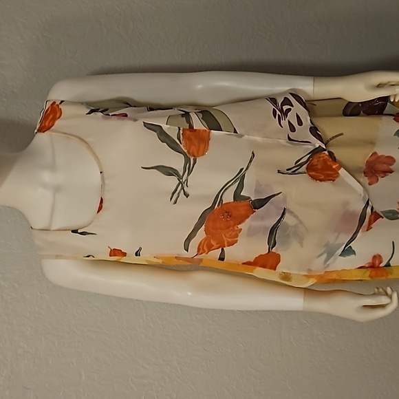 SACRED THREADS Canary Yellow Assymetric Floral Chiffon Sleeveless Maxi Dress - Picture 4 of 14